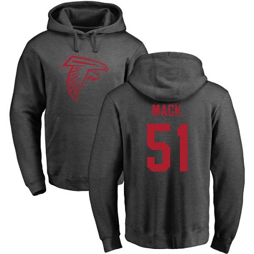 Atlanta Falcons Men Ash Alex Mack One Color NFL Football #51 Pullover Hoodie Sweatshirts->nfl t-shirts->Sports Accessory